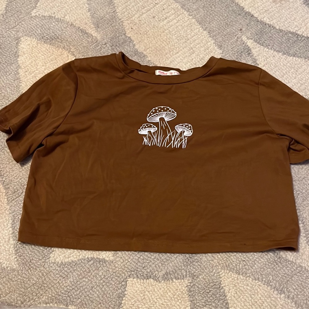 Brown Cropped Mushroom Shirt